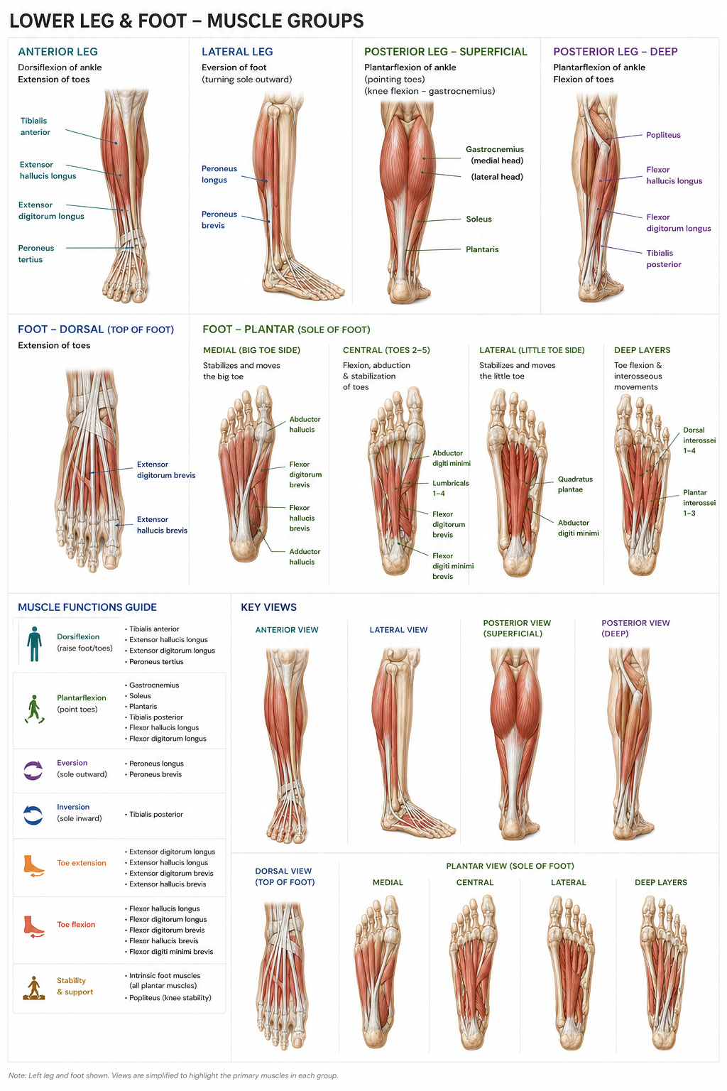 Lower leg and foot muscle anatomy diagram